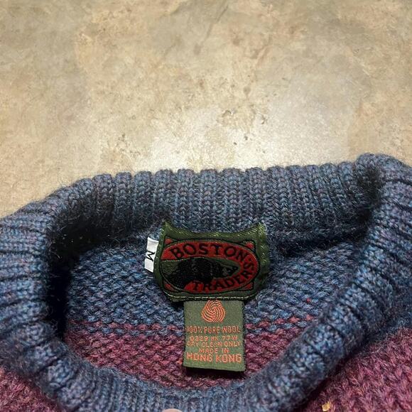 Vintage 80s Boston Traders Wool Striped Ribbed Sweater - Picture 3 of 3